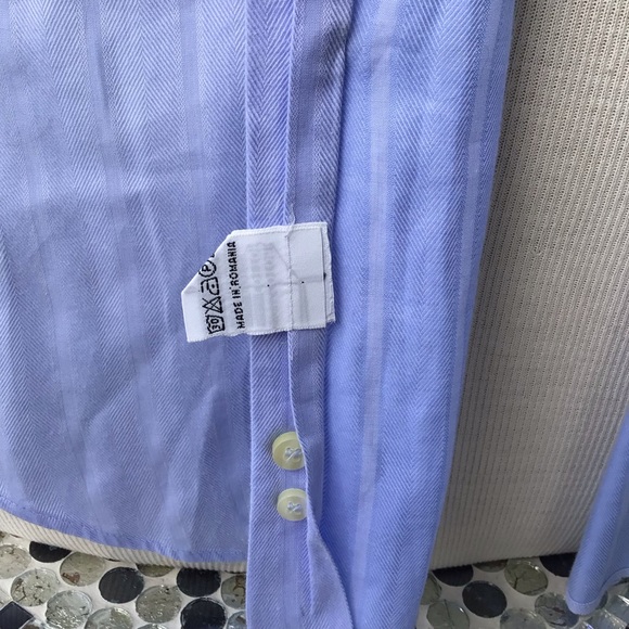 Valentino Baby Blue Herringbone/Striped 100% Cotton Long Sleeved Button Shirt - Picture 4 of 10